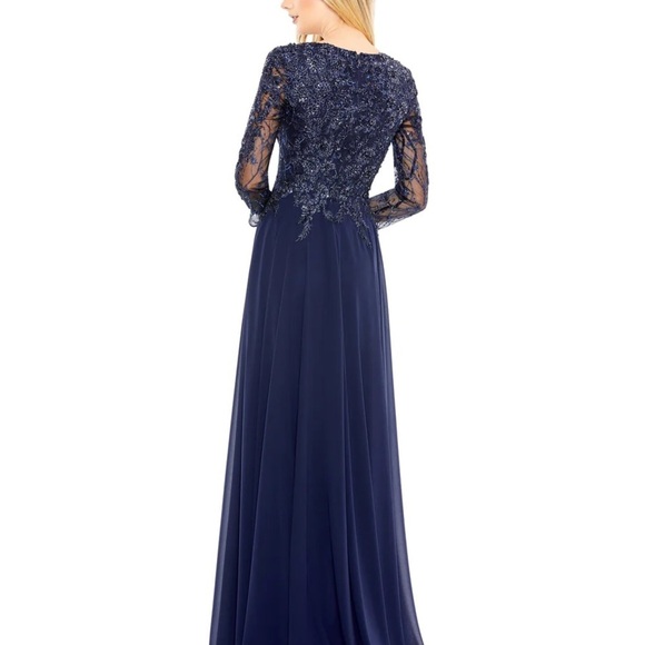 Mac Duggal 20388 NWOT EMBROIDERED ILLUSION LONG SLEEVE V NECK G… - Picture 2 of 6